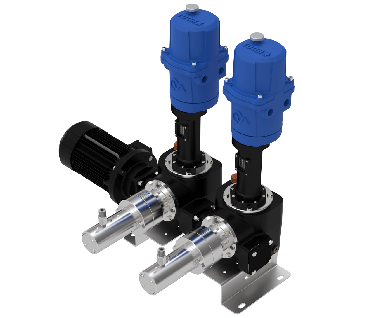 Dual-head pump arrangement with blue actuators